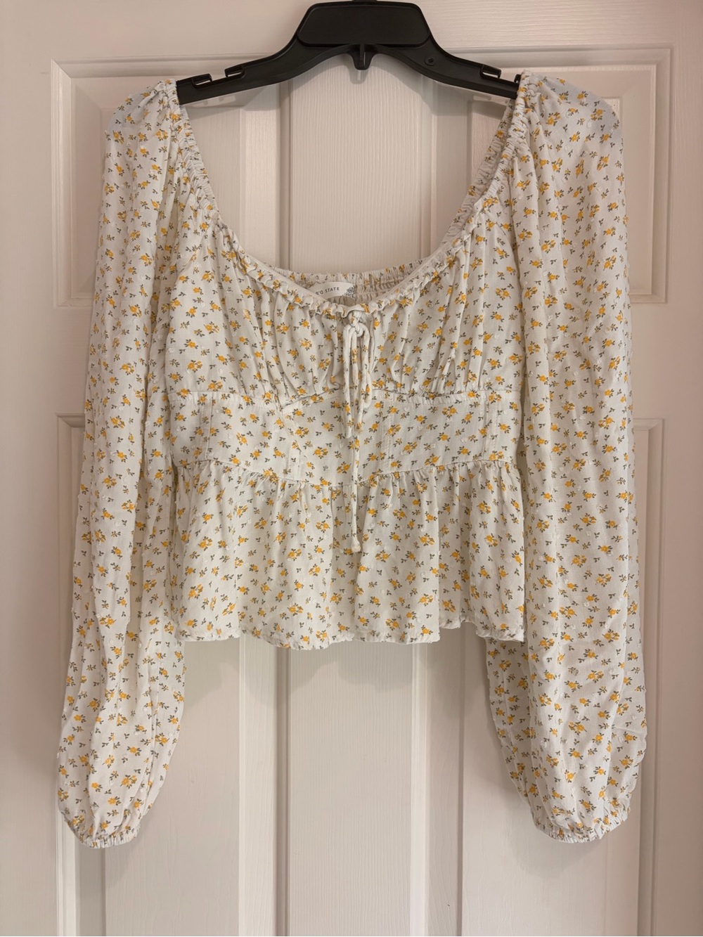 Altar'd State White Peasant Blouse with Yellow Floral Print